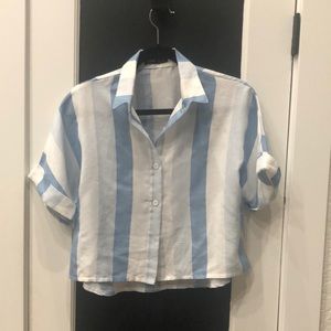 Small blue and white stripe crop blouse